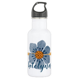 Blauer und orangefarbener Blume Personalisiertes W Edelstahlflasche