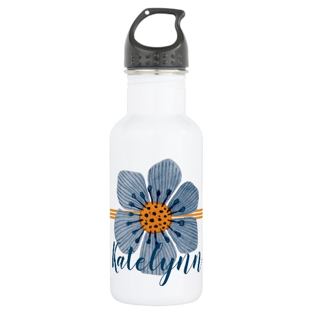 Blauer und orangefarbener Blume Personalisiertes W Edelstahlflasche (Vorderseite)