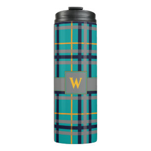 Blauer und orangefarbener Karierter Tumbler Thermosbecher