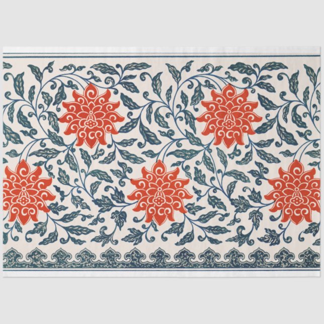 Blauer und orangefarbenes Dekustgewebe Seidenpapier (Vorderseite)