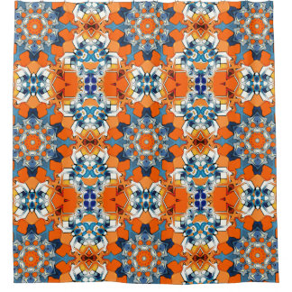 Blauer und Orangen Abstrakt Duschvorhang