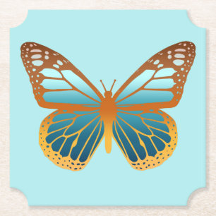 Blauer und orangener Farbverlauf-Schmetterling Untersetzer