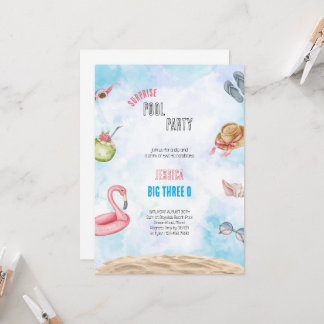BLAUER UND PINK GEBURTSTAG WATERCOLOR BEACH INVITA EINLADUNG