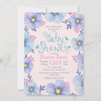 Blauer und rosa Babydusche Einladung