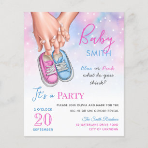 Blauer und rosa Babyschuh - Geschlecht: Einladung
