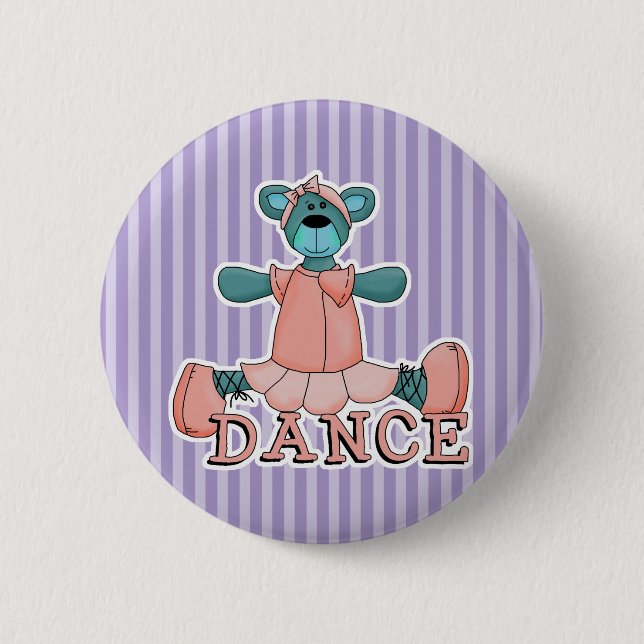 Blauer und rosa Ballerina-Tanzbär Button (Vorderseite)