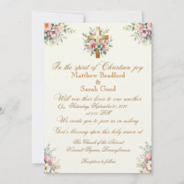 Blauer und rosa Blume - Goldkreuz - Einladung zur