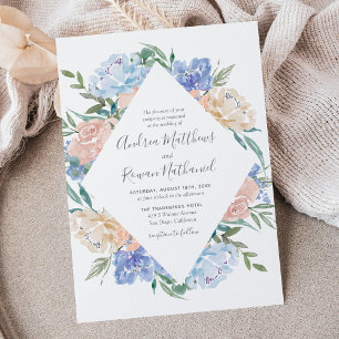 Blauer und rosa Blumenrahmen laden zum Hochzeitsfe Save The Date