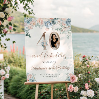 Blauer und rosa Foto 40. Geburtstag Willkommen Poster