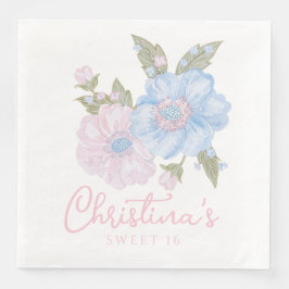 Blauer und rosa Grandmillennial Blumensüß 16 Serviette