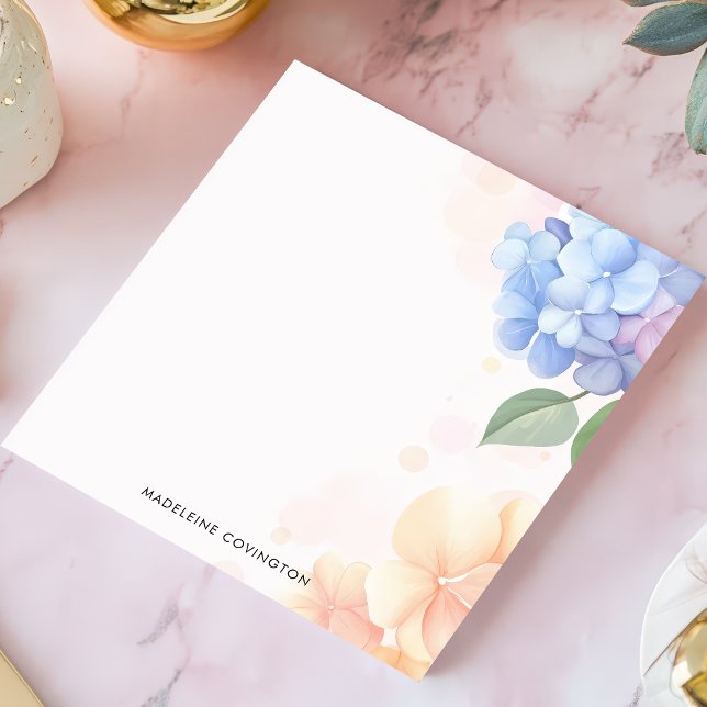 Blauer und rosa Hydrangea Personalisierter Name Notizblock (Von Creator hochgeladen)