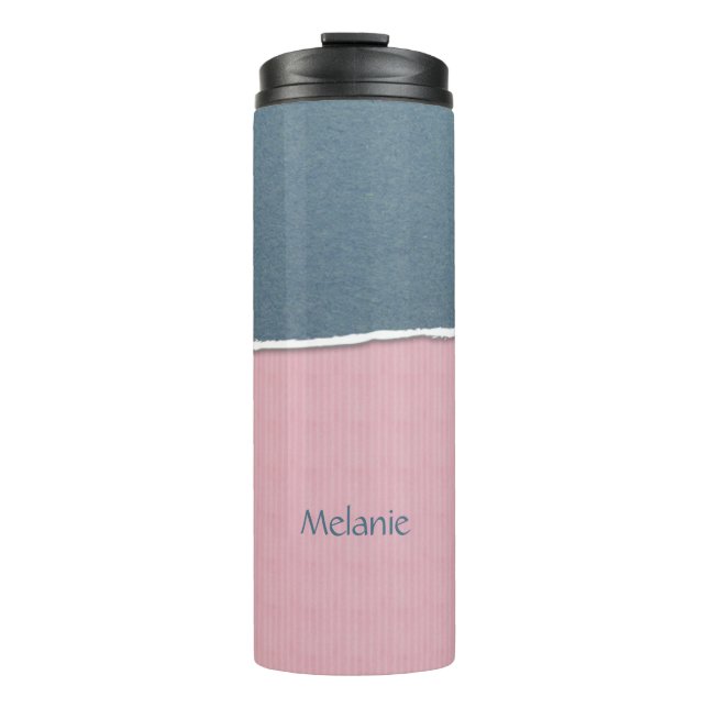 Blauer und rosa individuelle Name Thermosbecher (Vorderseite)