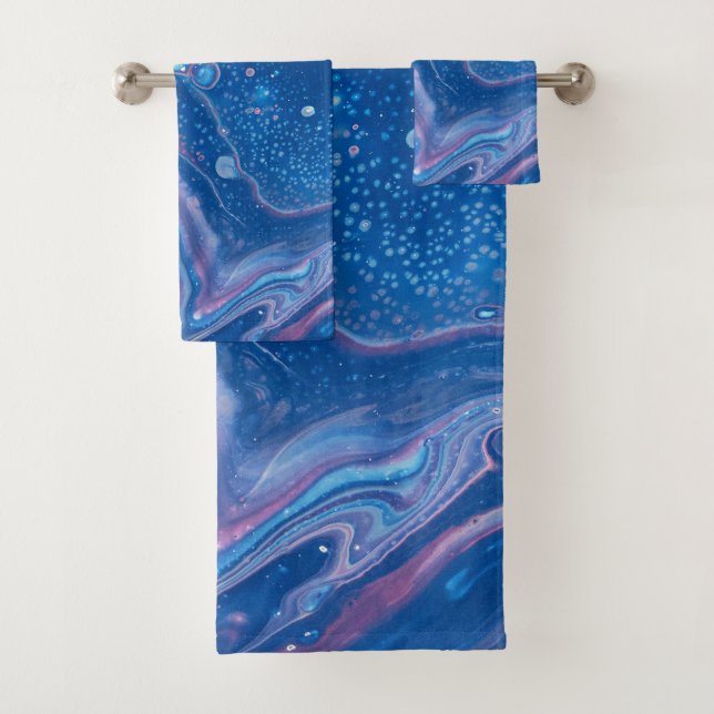Blauer und rosa Marmorabstraktion Badhandtuch Set (Insitu)