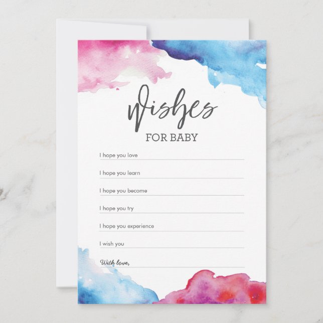 Blauer und rosa Splash Babydusche Wünsche für Kind Einladung (Vorderseite)