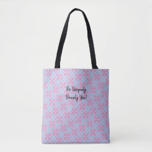 Blauer und rosa Totbeutel mit Text