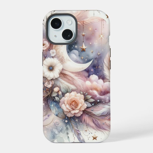 Blauer und Rosa Traumfänger iPhone 15 Hülle (Rückseite)