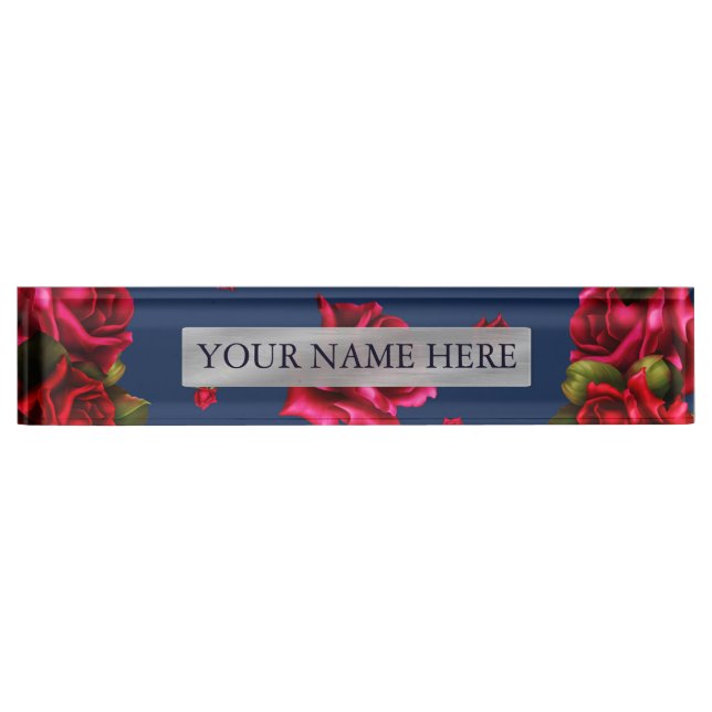 Blauer und Rote Rosen Personalisierter Name Plakat Namensplakette (Vorderseite)