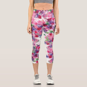 Blauer und roter Blumenverbundstoff Abstrakt Capri Leggings