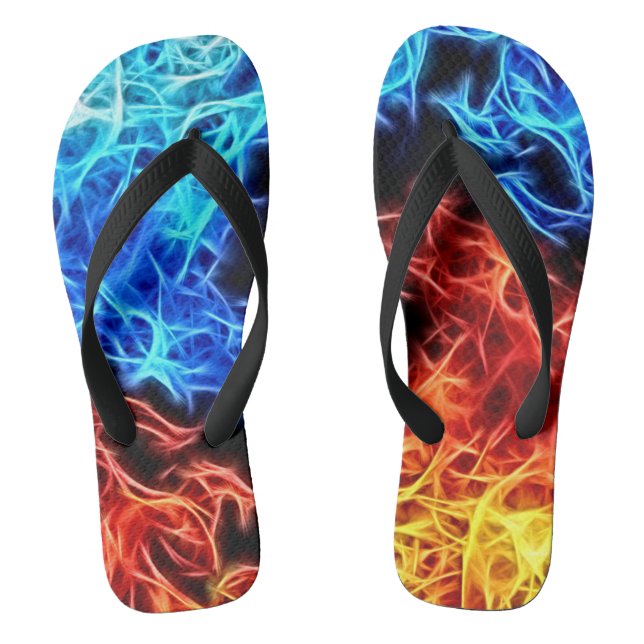 Blauer und Roter Flammenflammfleck Flip Flops (Fußbett)