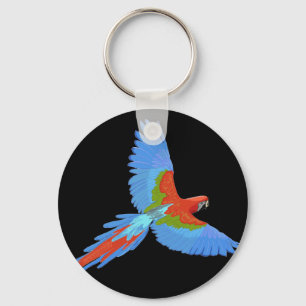 Blauer und roter fliegender Ara Schlüsselanhänger
