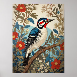 Blauer und roter Specht Naturinspirierter Vogel Poster