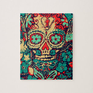 Blauer und roter Totenkopf Puzzle