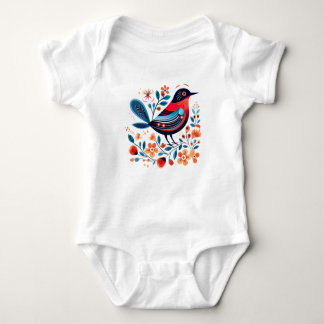 Blauer und Roter Vogel mit Blume Baby Strampler