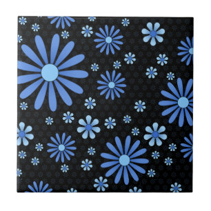 Blauer und schwarzer Blume Power Retro Fliese