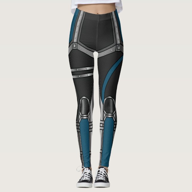 Blauer und schwarzer Cyborg-Armbanduhr Leggings (Vorderseite)
