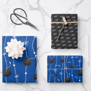 Blauer und schwarzer Graduierungspapier zum Abzieh Geschenkpapier Set