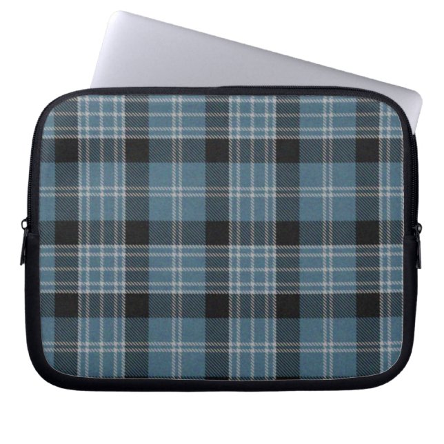 Blauer und schwarzer Tartan-karierte Laptopschutzhülle (Vorderseite)