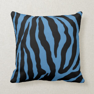 Blauer und schwarzer Zebra-Druck-gestreiftes Kissen