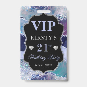 Blauer und Silber Glitter Achat Geburtstag VIP Ausweis