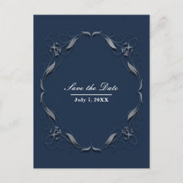 Blauer und silberer Rahmen Elegante Hochzeit Save  Ankündigungspostkarte