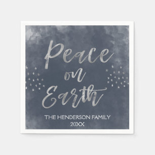 Blauer und silberner Aquarell-Weihnachtsfeiertag Serviette