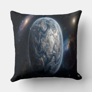 Blauer und silberner Planet Kissen