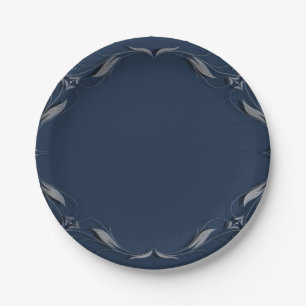 Blauer und silberner Rahmen Elegante Vintage-Hochz Pappteller