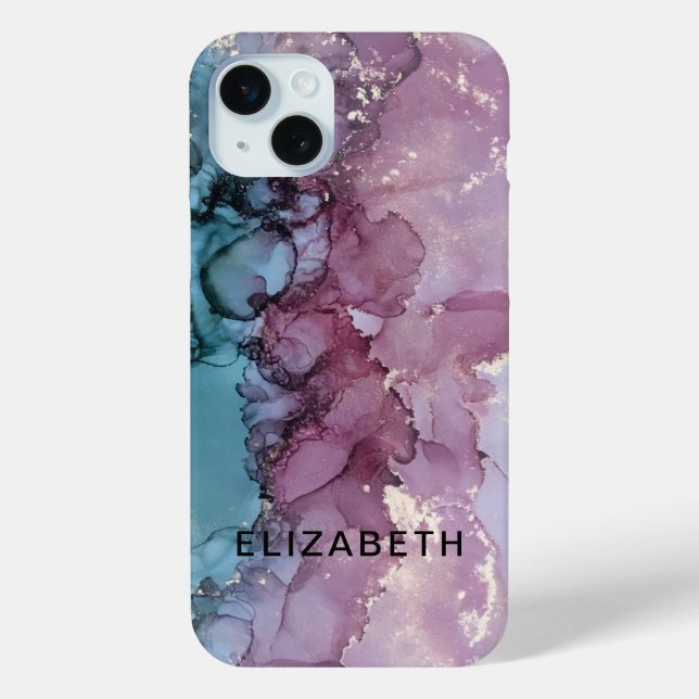blauer und staubiger rosa goldener Marmor personal Case-Mate iPhone Hülle (Rückseite)