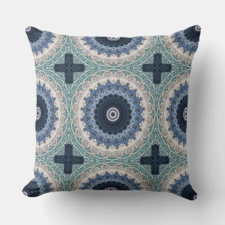 Blauer und Türkiser Mandala mit geometrischer Symm Kissen