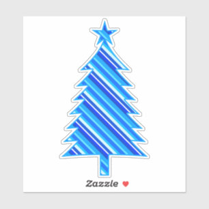 Blauer und türkisfarbener Streifen Weihnachtsbaum Aufkleber