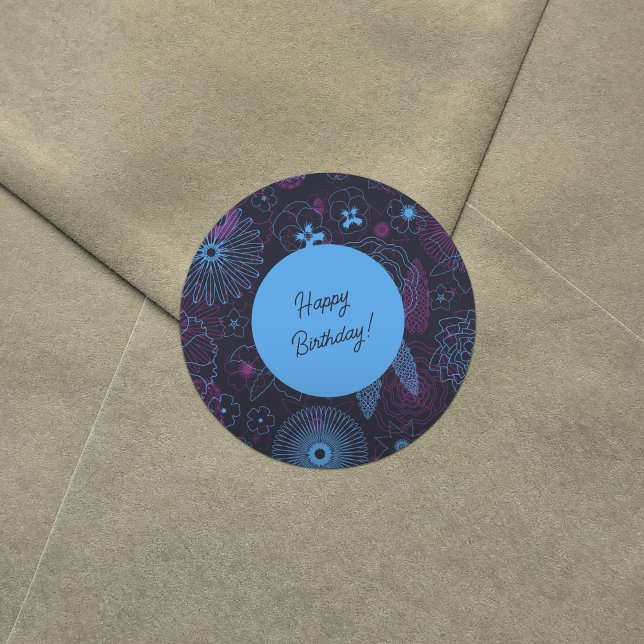 Blauer und violette Blumen Elegantes Muster für di Runder Aufkleber (Von Creator hochgeladen)