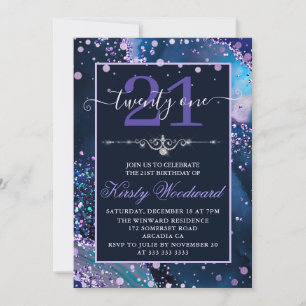 Blauer und violetter falscher Glitter-Achat-Geburt Einladung
