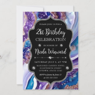Blauer und violetter Glitter-Marmor-Achat 21. Gebu Einladung