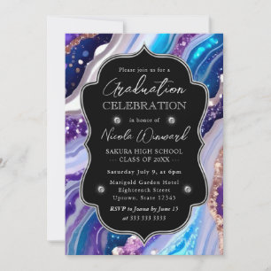 Blauer und violetter Glitter-Marmor-Achat-Abschlus Einladung