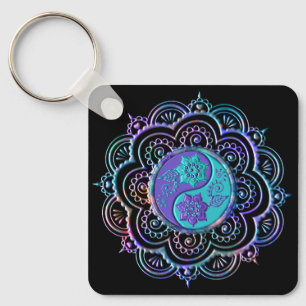 Blauer und violetter Mandala Schlüsselanhänger