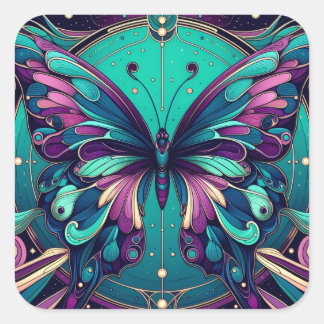 Blauer und violetter Schmetterling Quadratischer Aufkleber