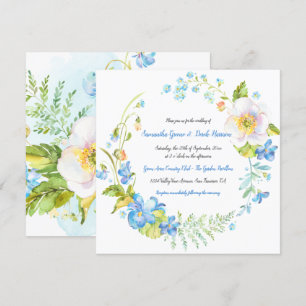 Blauer und weiße Blumen Fantasy Wreath Wedding Einladung