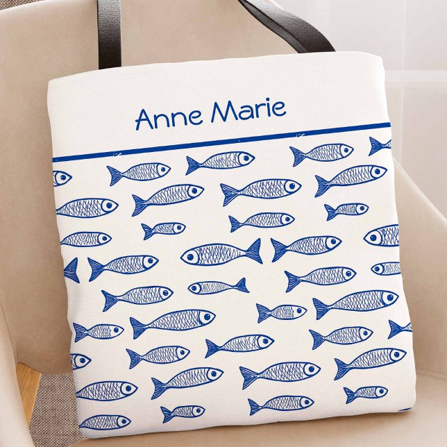 Blauer und weiße Bride Bachelorette (Coastal Blue Fish Tote Bag)