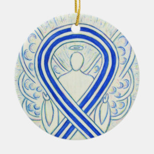 Blauer und weißer ALS-Awareness-Ribbon-Engel-Orna Keramikornament