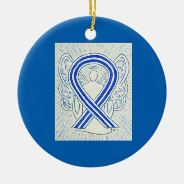 Blauer und weißer ALS-Bewusstsein Keramik Ornament (Vorne)